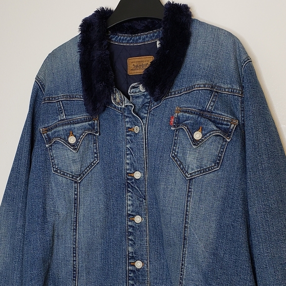 RARE! Authentic Vintage Levis NAVY Sherpa Trucker Denim Jean Quilted Jacket Fall - Picture 4 of 12